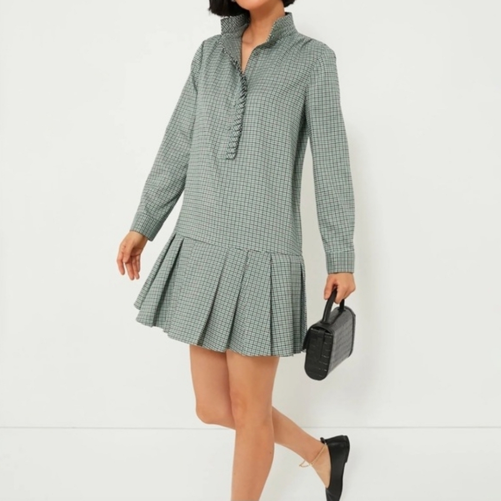 Tuckernuck Palladian Check Tate Dress Plaid Pleated High Neck Shirt Mini 18